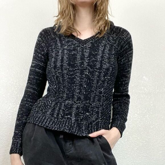 SO Black & Grey Marled Knit Hooded Sweater - Picture 1 of 7